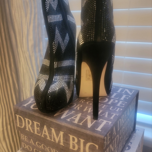 Ankle Suede and Rhinstone Boots - Picture 3 of 4